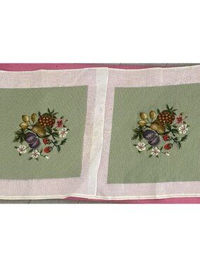 2 Vintage  Crewel Fruit Center -Seat Cushion Pillow, Framing 17” X 17” Finished
